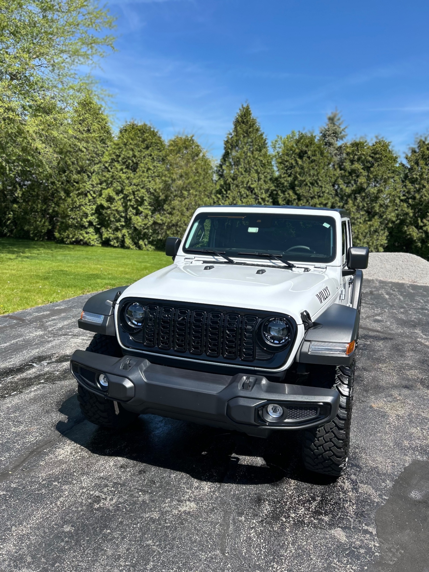 White Jeep Wrangler Willys after full exterior wash